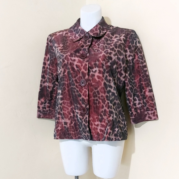 Dressbarn XL Burgundy Leopard Chunky Button 3/4 Lightweight Cold Weather Jacket - Picture 9 of 9